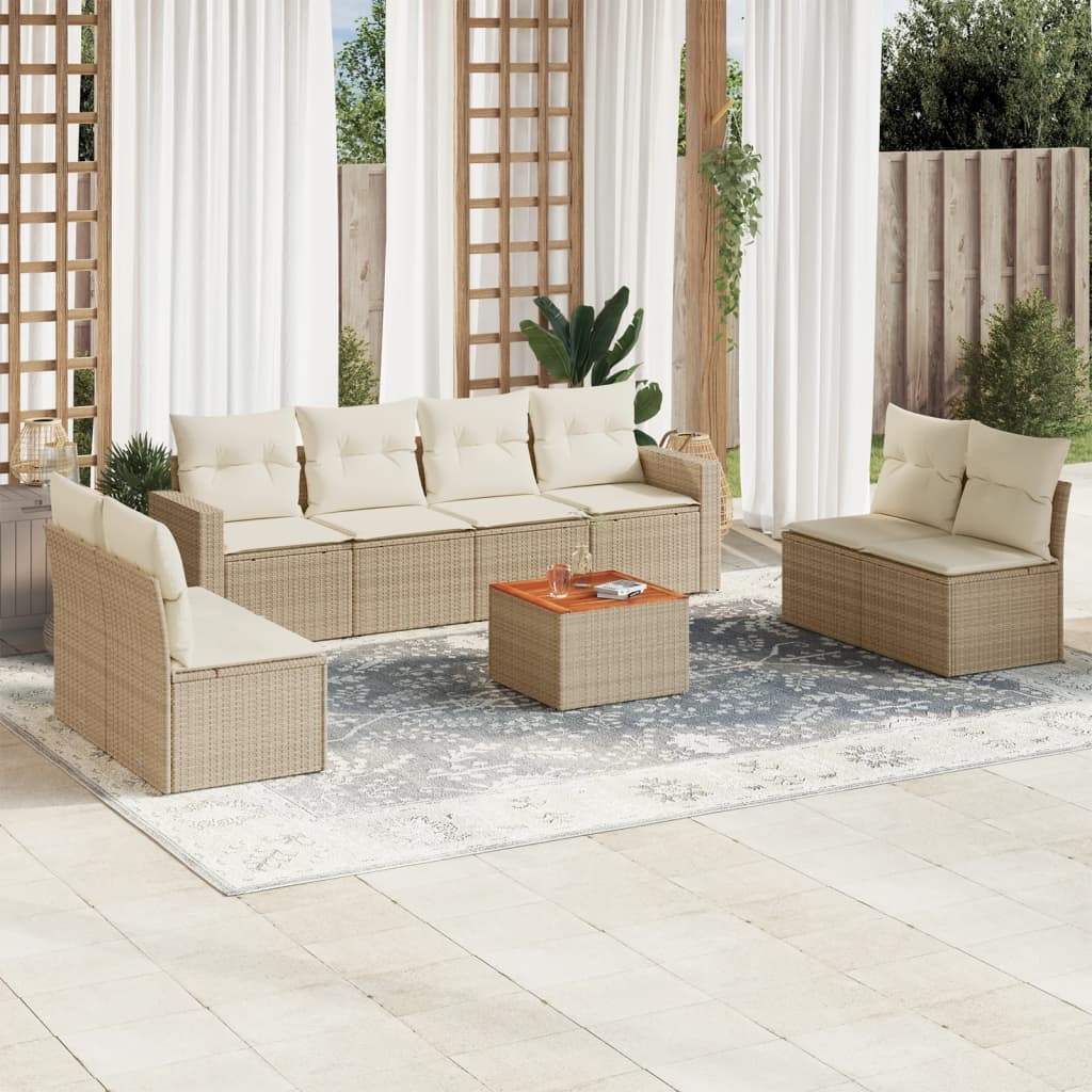 Set Divano da Giardino 9 pz con Cuscini Beige in Polyrattan - homemem39