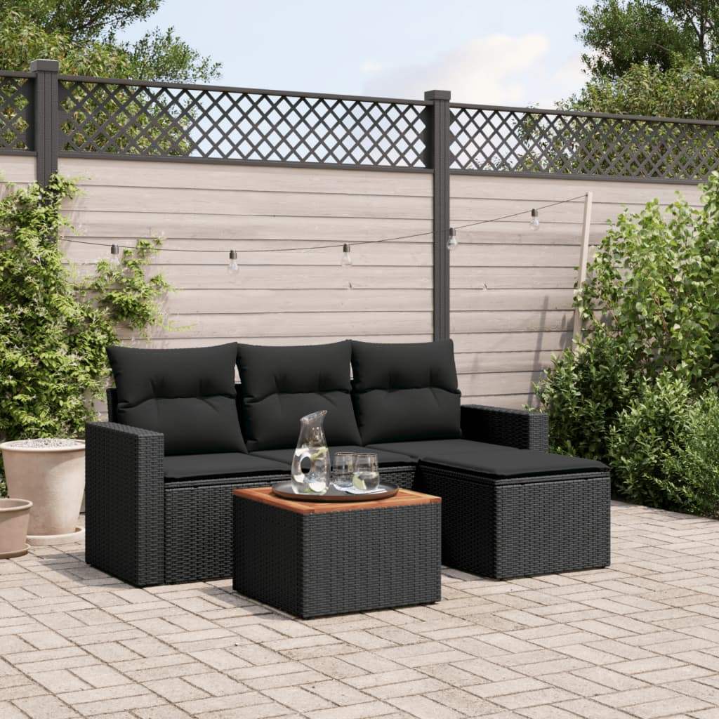Set Divani da Giardino 5 pz con Cuscini in Polyrattan Nero - homemem39