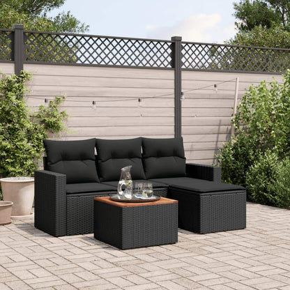 Set Divani da Giardino 5 pz con Cuscini in Polyrattan Nero - homemem39