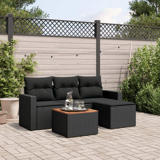 Set Divani da Giardino 5 pz con Cuscini in Polyrattan Nero - homemem39