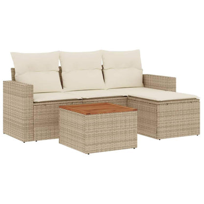 Set Divano da Giardino 5 pz con Cuscini Beige in Polyrattan - homemem39
