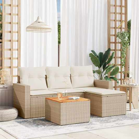 Set Divano da Giardino 5 pz con Cuscini Beige in Polyrattan - homemem39