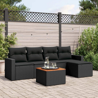 Set Divano da Giardino 6 pz con Cuscini Nero in Polyrattan - homemem39
