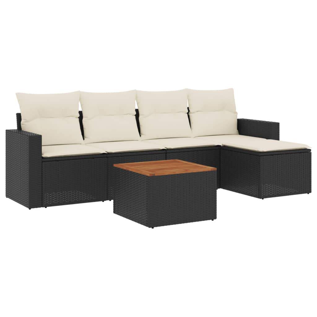 Set Divano da Giardino 6 pz con Cuscini Nero in Polyrattan - homemem39