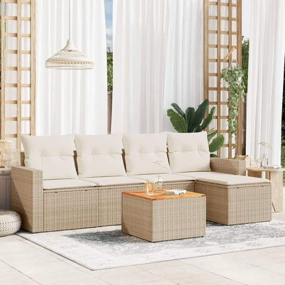 Set Divano da Giardino 6 pz con Cuscini Beige in Polyrattan - homemem39