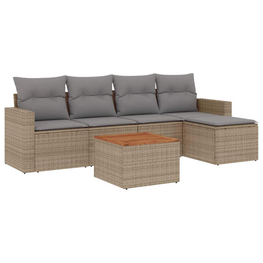 Set Divano da Giardino 6 pz con Cuscini Beige in Polyrattan - homemem39