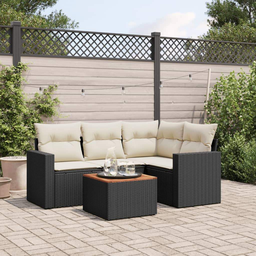 Set Divani da Giardino 5 pz con Cuscini in Polyrattan Nero - homemem39