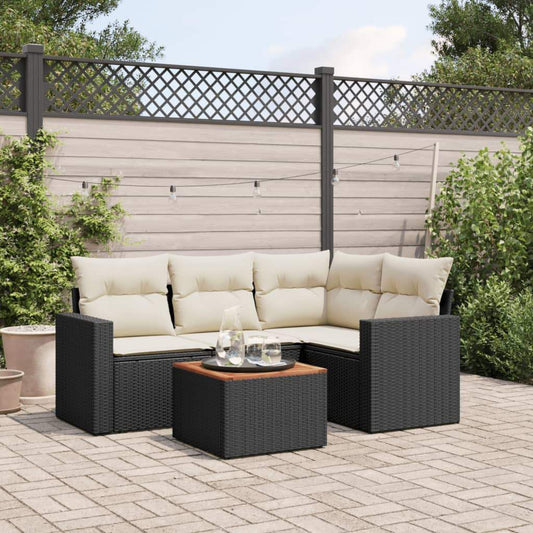 Set Divani da Giardino 5 pz con Cuscini in Polyrattan Nero - homemem39