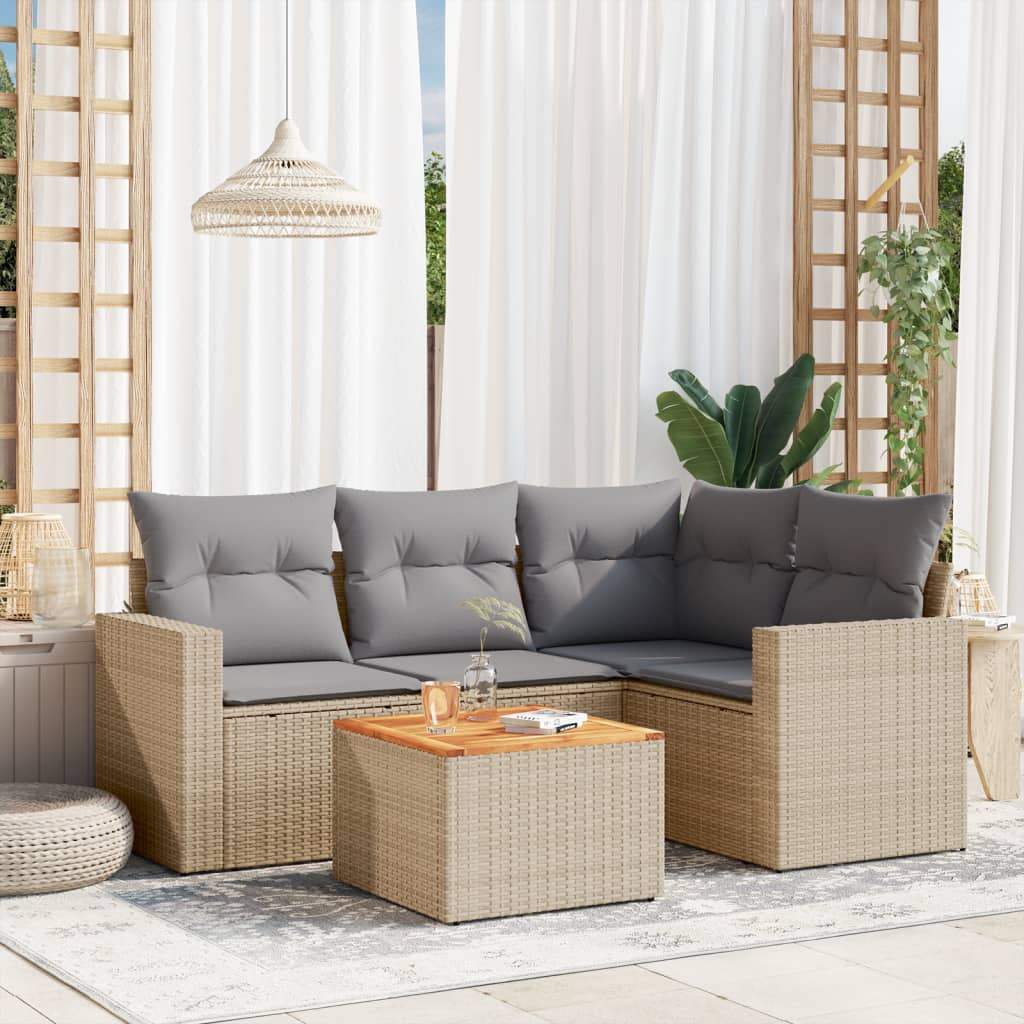 Set Divano da Giardino 5 pz con Cuscini Beige in Polyrattan - homemem39