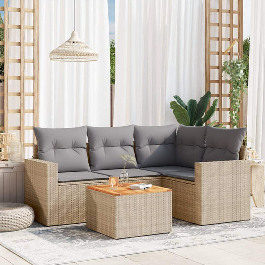 Set Divano da Giardino 5 pz con Cuscini Beige in Polyrattan - homemem39