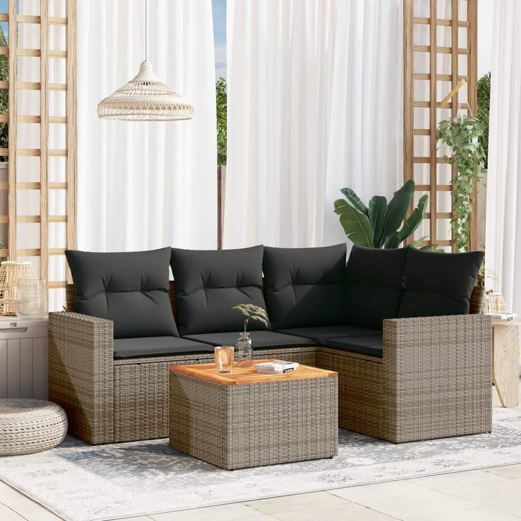 Set Divano da Giardino 5 pz con Cuscini Grigio in Polyrattan - homemem39