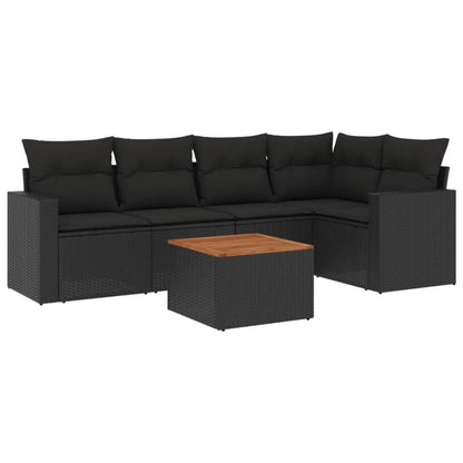 Set Divano da Giardino 6 pz con Cuscini Nero in Polyrattan - homemem39