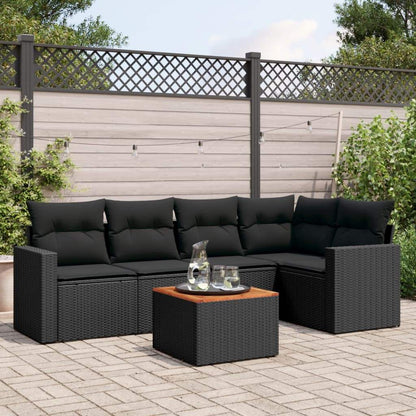 Set Divano da Giardino 6 pz con Cuscini Nero in Polyrattan - homemem39