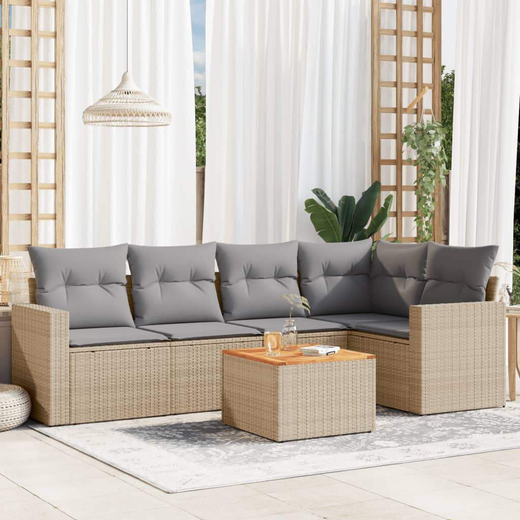 Set Divano da Giardino 6 pz con Cuscini Beige in Polyrattan - homemem39