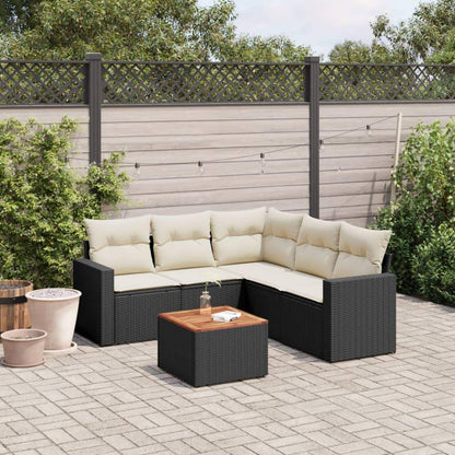 Set Divano da Giardino 6 pz con Cuscini Nero in Polyrattan - homemem39