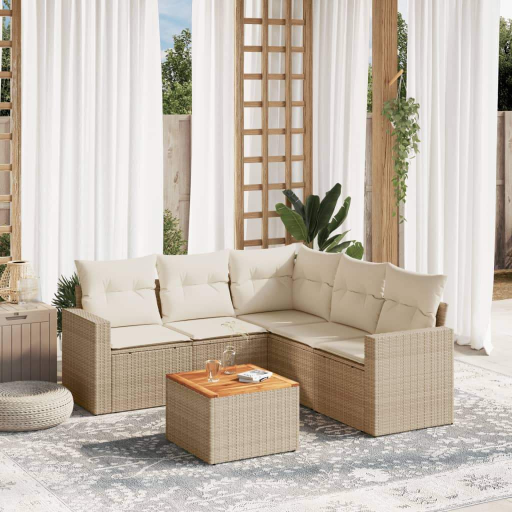 Set Divano da Giardino 6 pz con Cuscini Beige in Polyrattan - homemem39