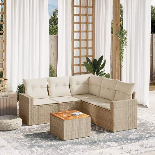Set Divano da Giardino 6 pz con Cuscini Beige in Polyrattan - homemem39
