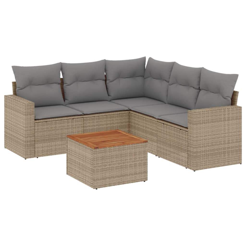 Set Divano da Giardino 6 pz con Cuscini Beige in Polyrattan - homemem39