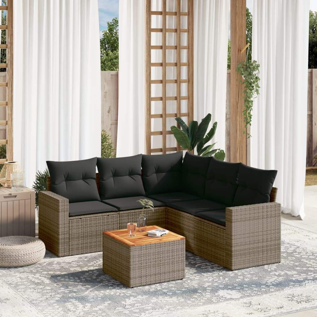 Set Divano da Giardino 6 pz con Cuscini Grigio in Polyrattan - homemem39