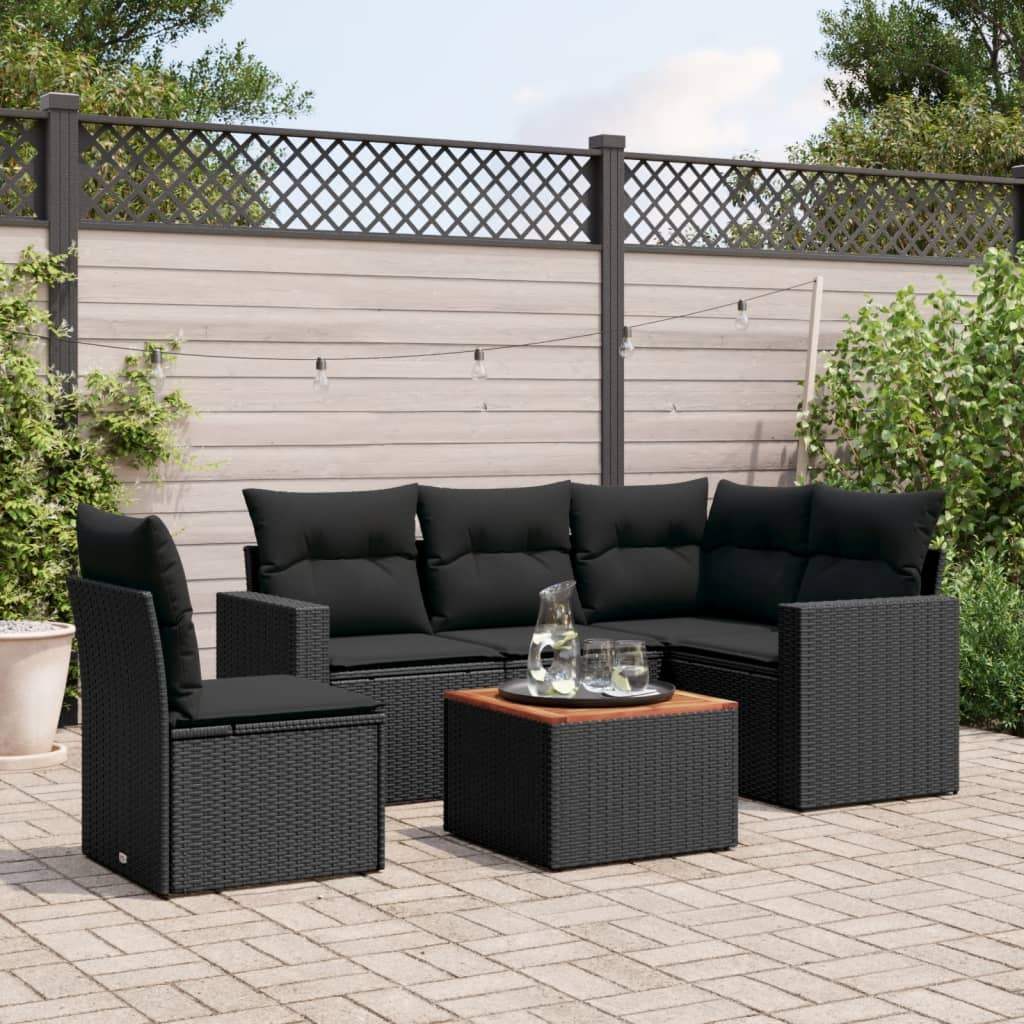 Set Divano da Giardino 6 pz con Cuscini Nero in Polyrattan - homemem39