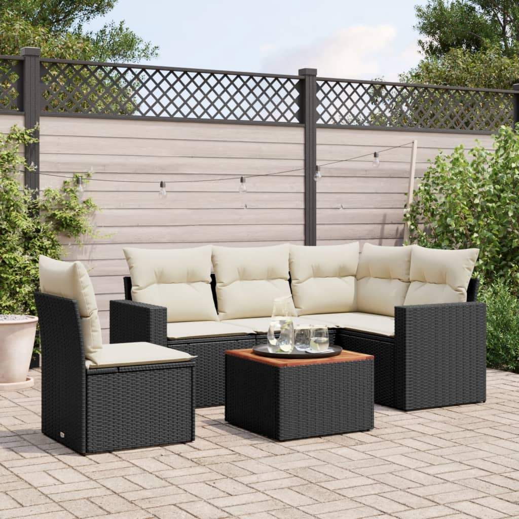 Set Divano da Giardino 6 pz con Cuscini Nero in Polyrattan - homemem39