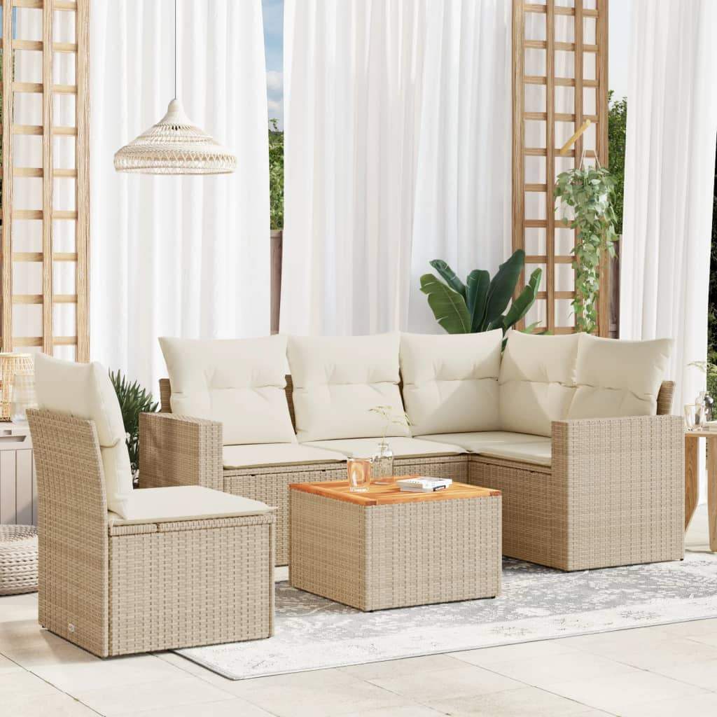Set Divano da Giardino 6 pz con Cuscini Beige in Polyrattan - homemem39