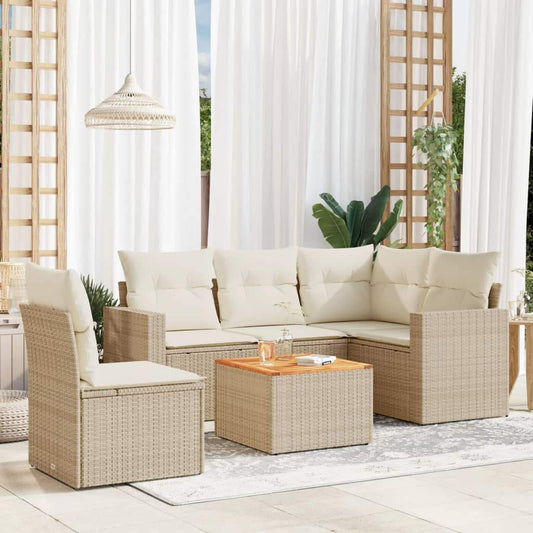 Set Divano da Giardino 6 pz con Cuscini Beige in Polyrattan - homemem39