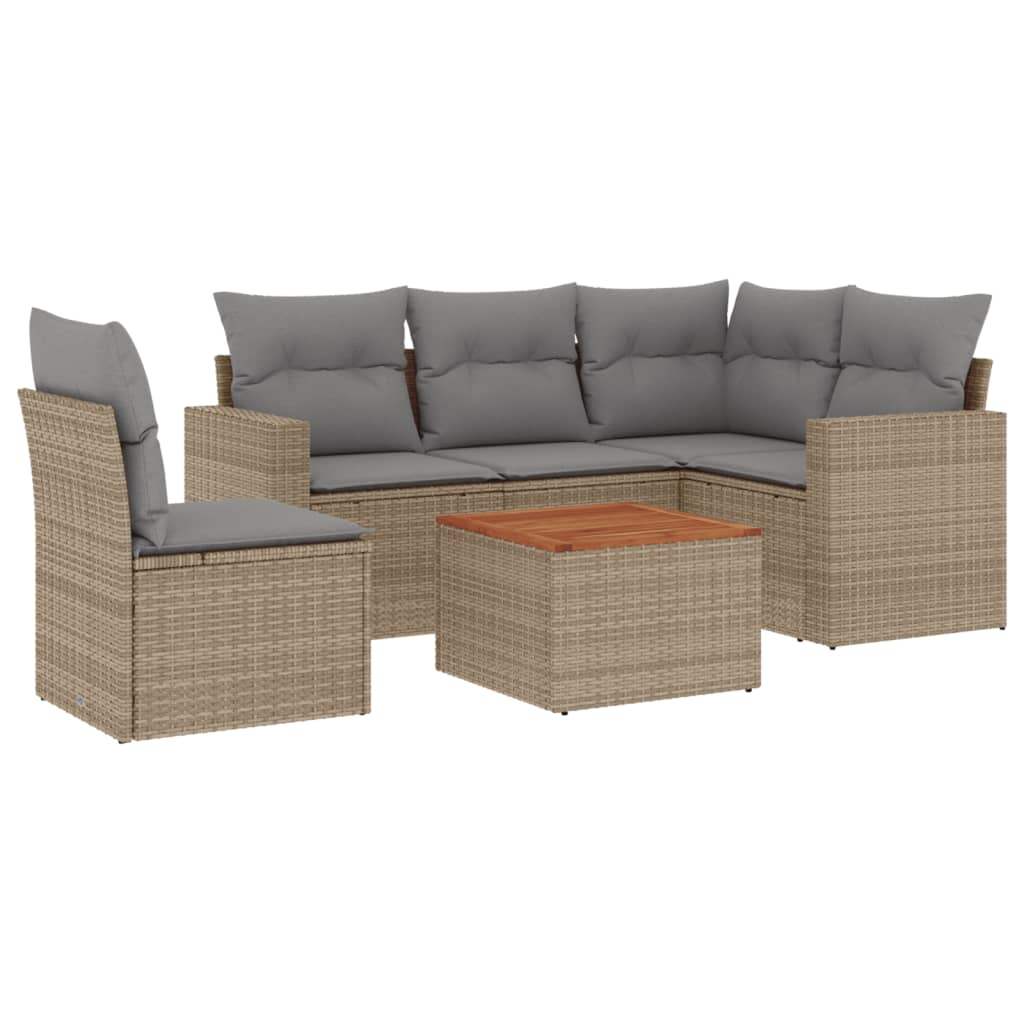 Set Divano da Giardino 6 pz con Cuscini Beige in Polyrattan - homemem39