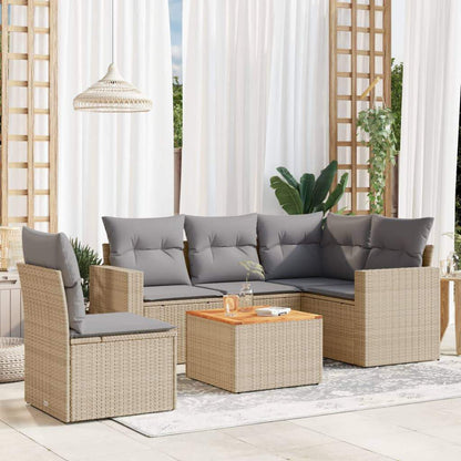 Set Divano da Giardino 6 pz con Cuscini Beige in Polyrattan - homemem39