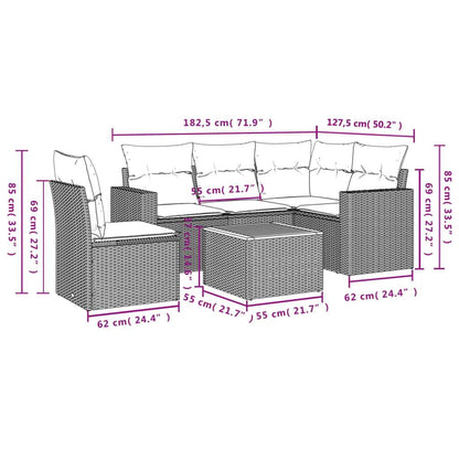 Set Divano da Giardino 6 pz con Cuscini Grigio in Polyrattan - homemem39