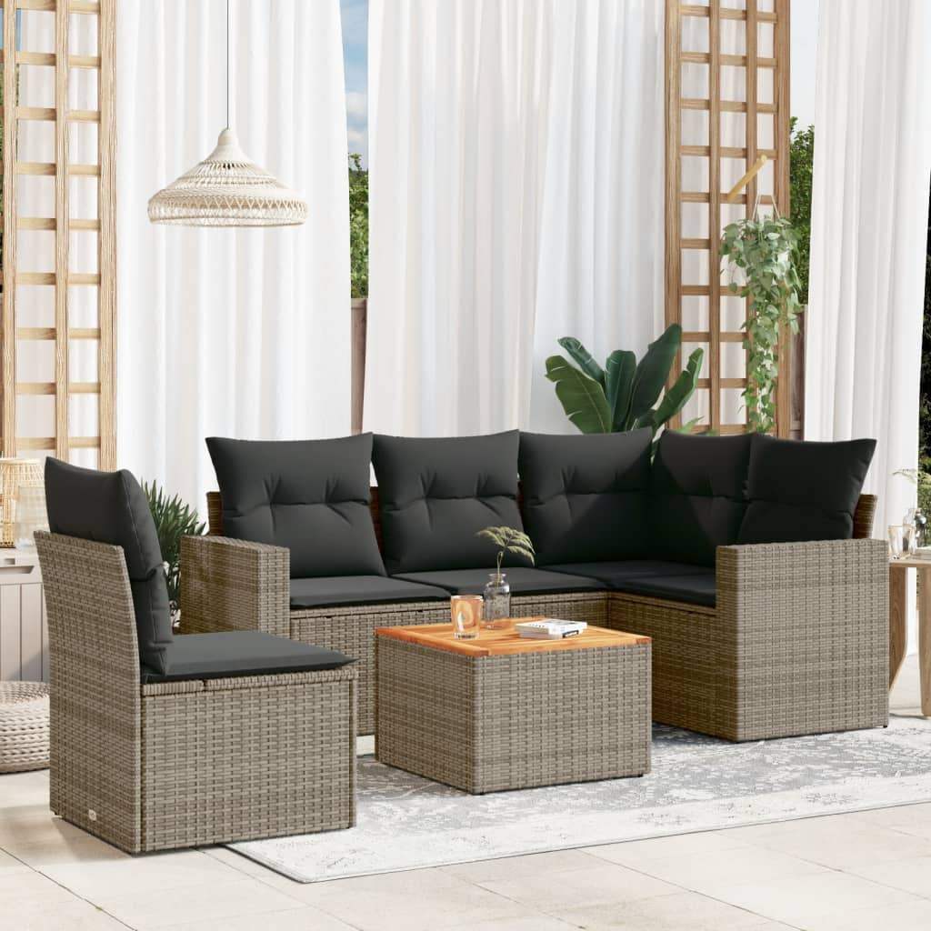 Set Divano da Giardino 6 pz con Cuscini Grigio in Polyrattan - homemem39