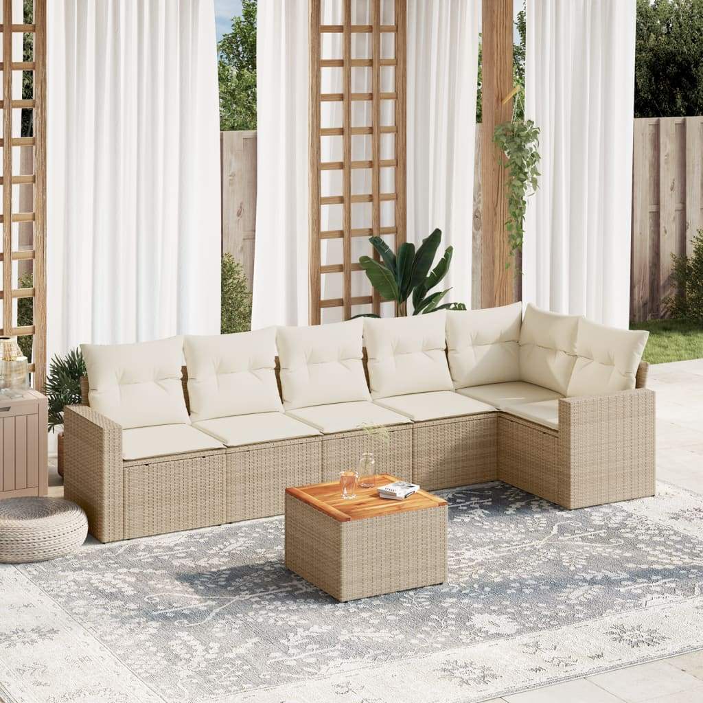 Set Divani da Giardino 7 pz con Cuscini Beige in Polyrattan - homemem39