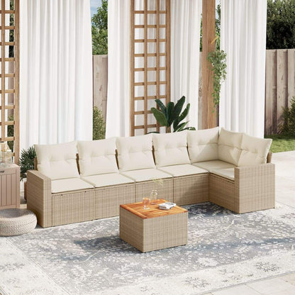 Set Divani da Giardino 7 pz con Cuscini Beige in Polyrattan - homemem39