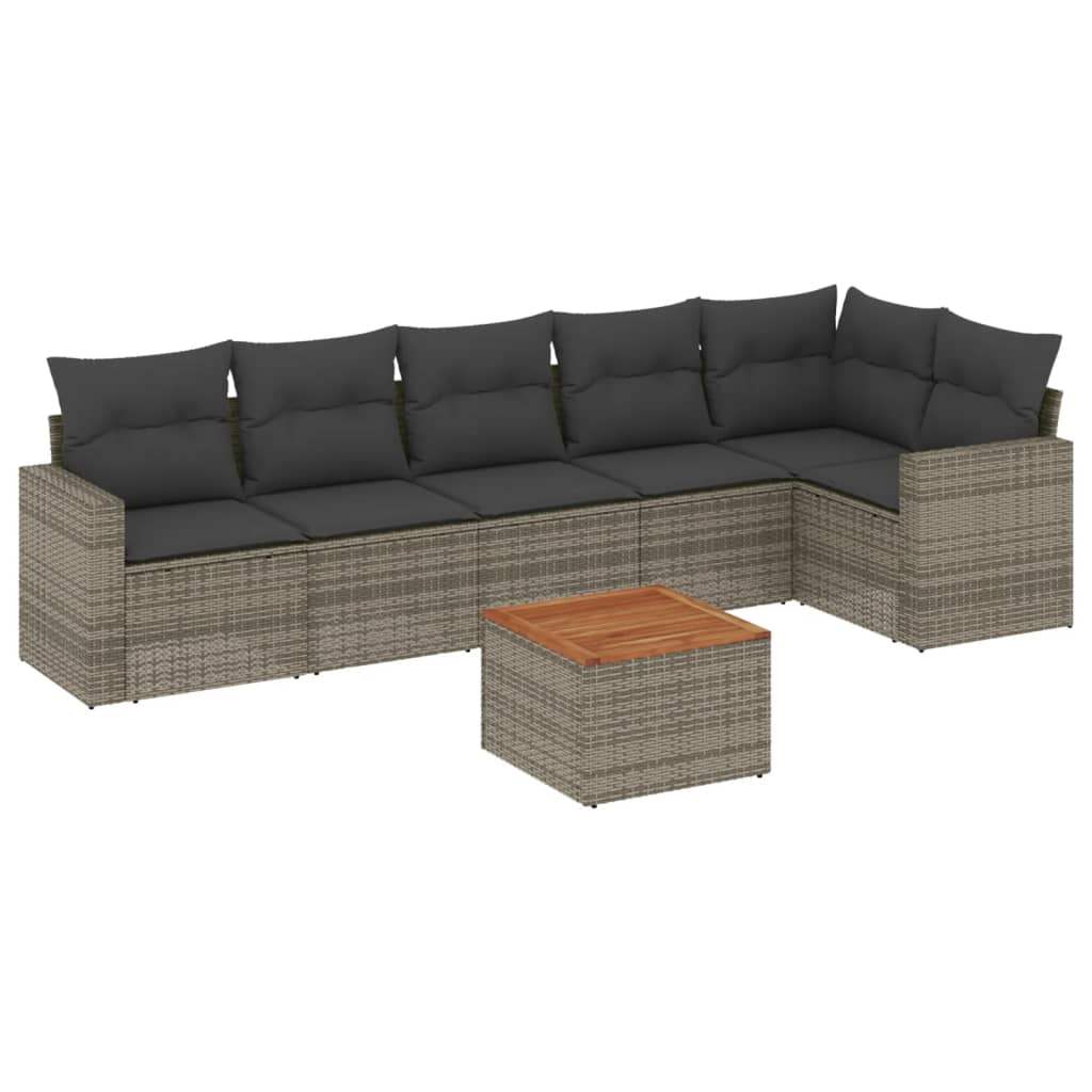 Set Divani da Giardino 7 pz con Cuscini Grigio in Polyrattan - homemem39