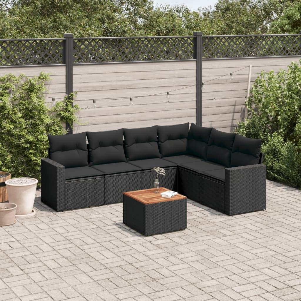 Set Divani da Giardino con Cuscini 7pz Nero Polyrattan - homemem39