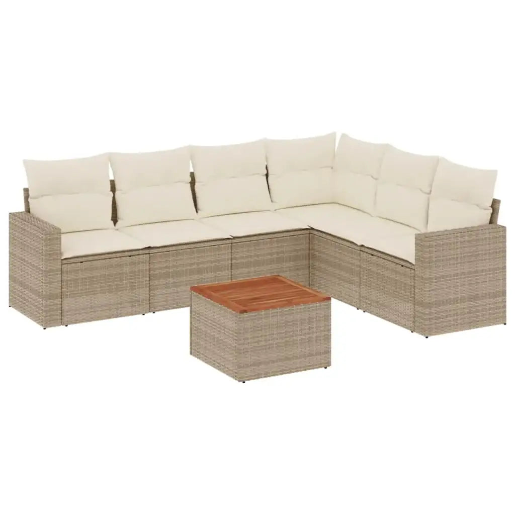 Set Divani da Giardino 7 pz con Cuscini Beige in Polyrattan - homemem39