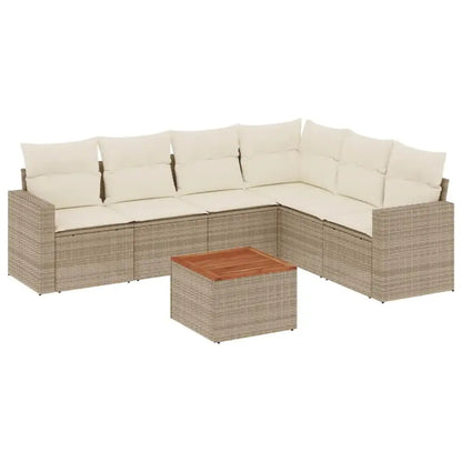 Set Divani da Giardino 7 pz con Cuscini Beige in Polyrattan - homemem39