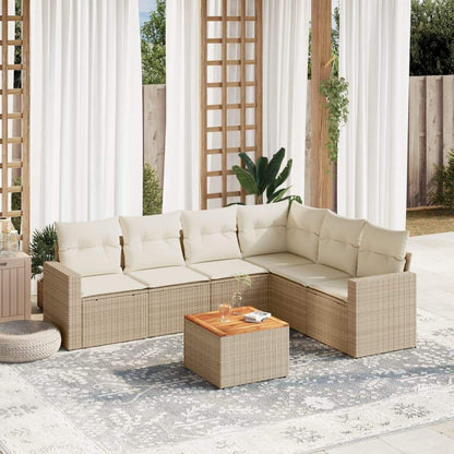 Set Divani da Giardino 7 pz con Cuscini Beige in Polyrattan - homemem39