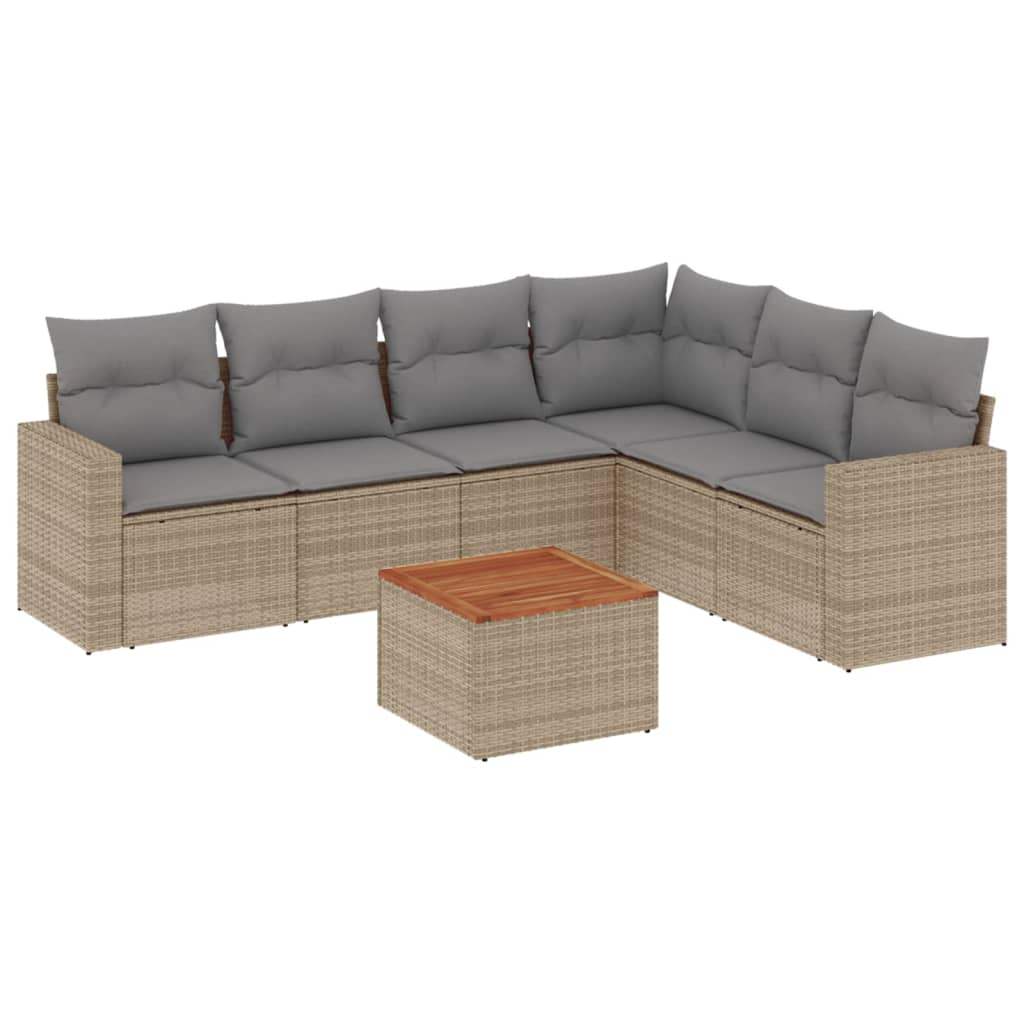 Set Divani da Giardino 7 pz con Cuscini Beige in Polyrattan - homemem39
