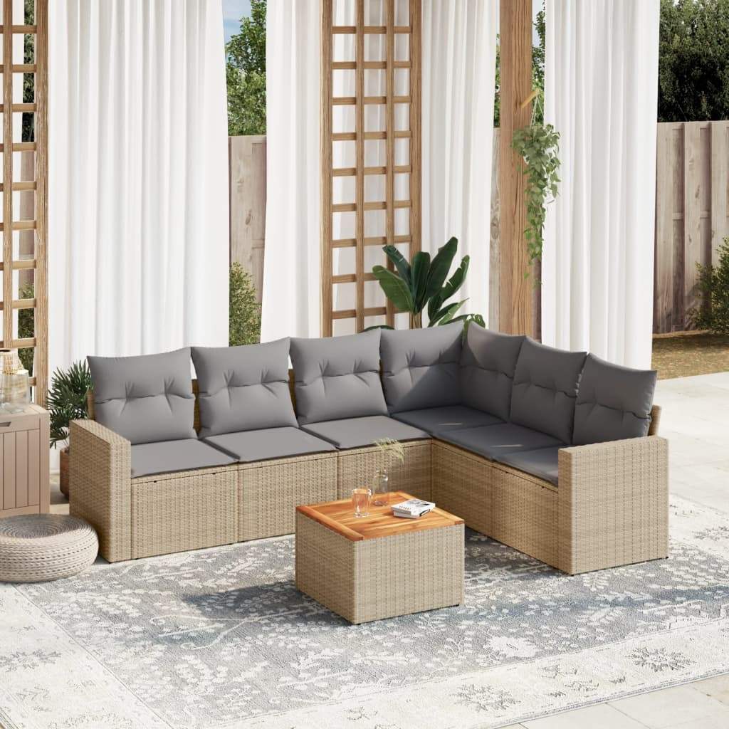 Set Divani da Giardino 7 pz con Cuscini Beige in Polyrattan - homemem39