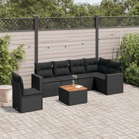 Set Divani da Giardino con Cuscini 7pz Nero Polyrattan - homemem39