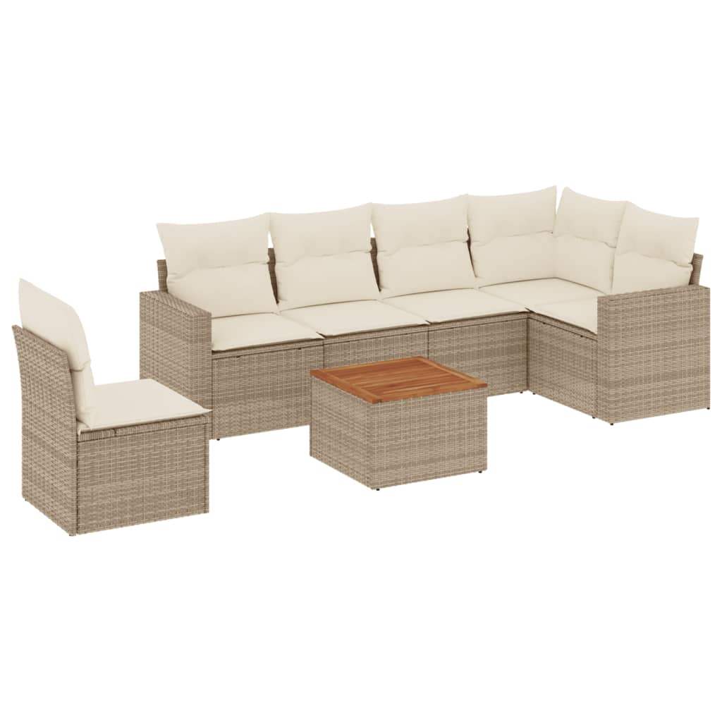 Set Divani da Giardino 7 pz con Cuscini Beige in Polyrattan - homemem39