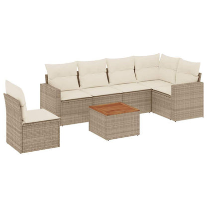 Set Divani da Giardino 7 pz con Cuscini Beige in Polyrattan - homemem39