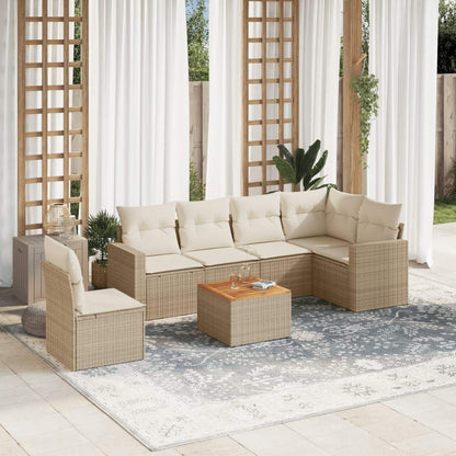 Set Divani da Giardino 7 pz con Cuscini Beige in Polyrattan - homemem39