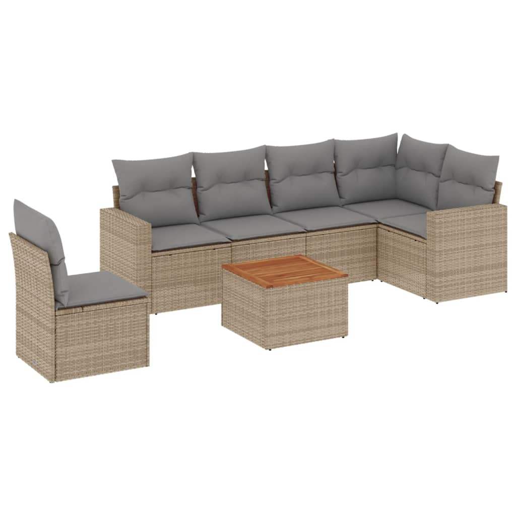 Set Divani da Giardino 7 pz con Cuscini Beige in Polyrattan - homemem39