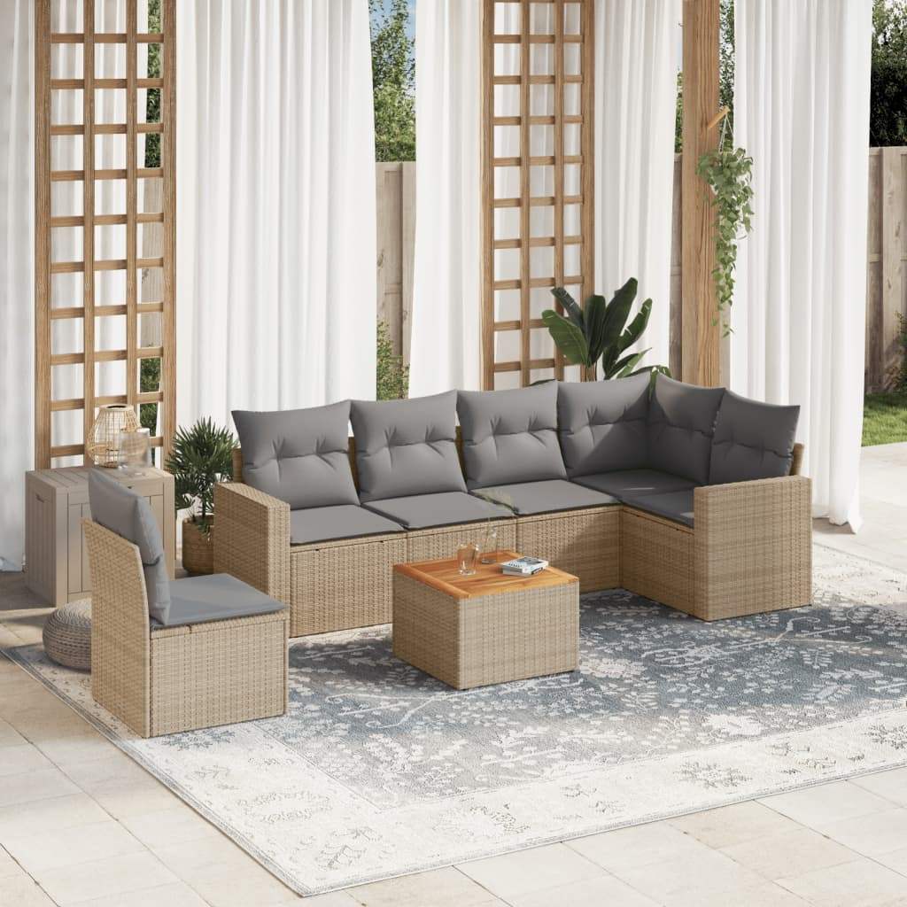 Set Divani da Giardino 7 pz con Cuscini Beige in Polyrattan - homemem39