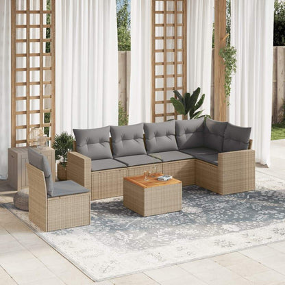 Set Divani da Giardino 7 pz con Cuscini Beige in Polyrattan - homemem39