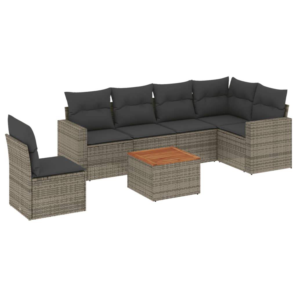 Set Divani da Giardino 7 pz con Cuscini Grigio in Polyrattan - homemem39