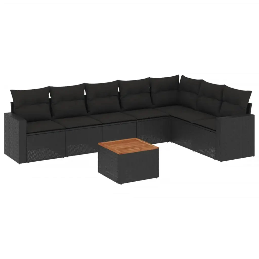 Set Divani da Giardino con Cuscini 8 pz Nero in Polyrattan - homemem39