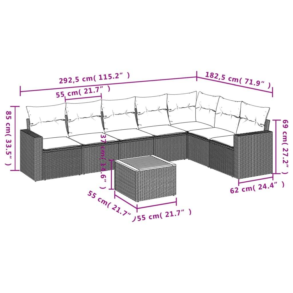 Set Divani da Giardino con Cuscini 8 pz Nero in Polyrattan - homemem39
